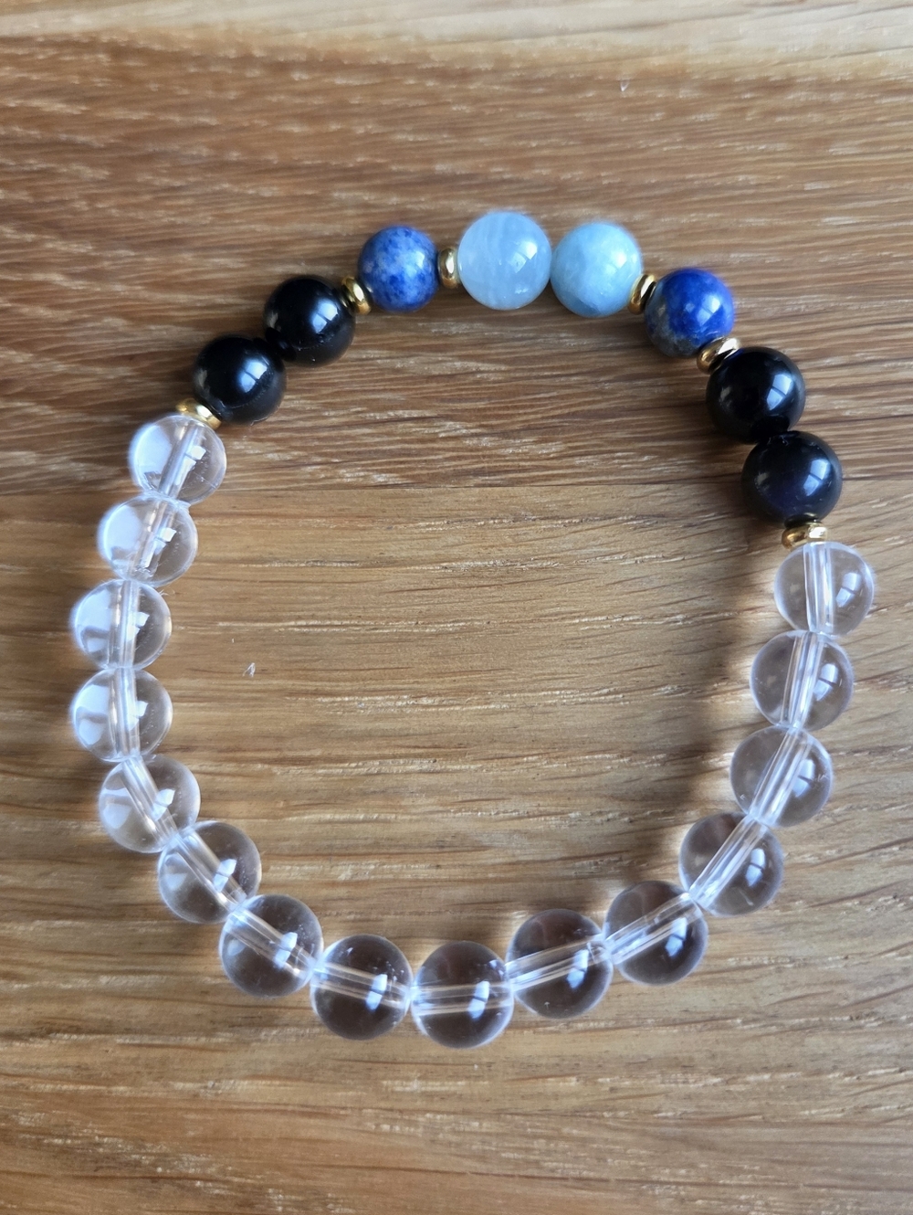 Clear Quartz & Lapis Lazuli Beaded Stretch Bracelet | Handmade